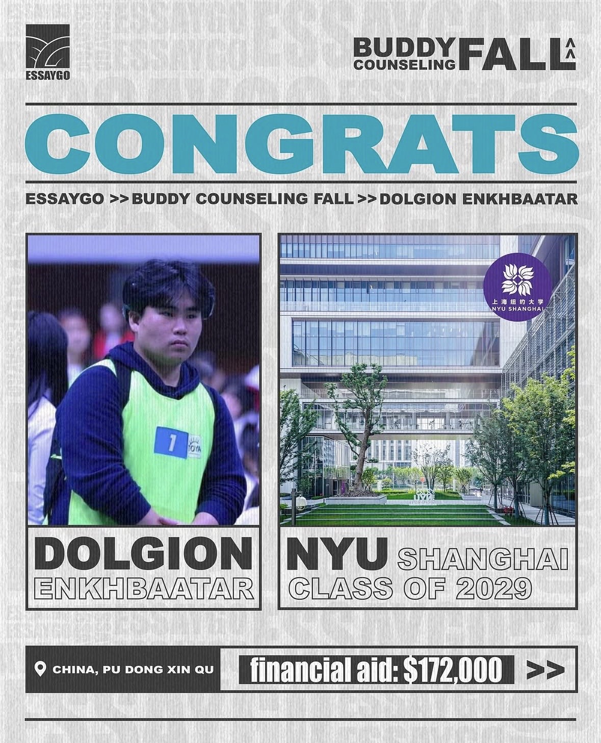 Dolgion Enkhbaatar — NYU Shanghai · Class of 2029 acceptance